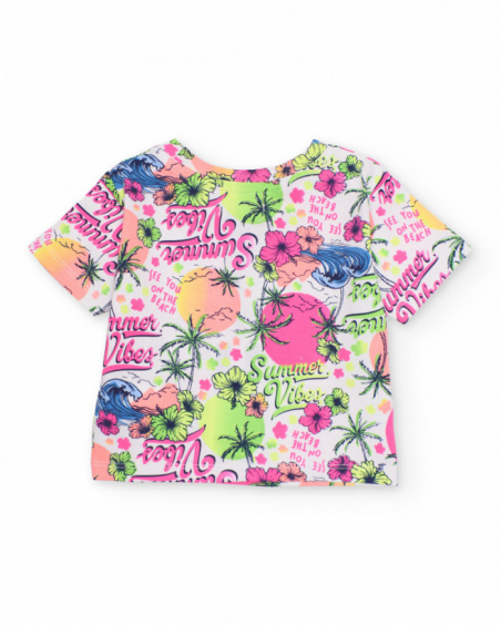 T-shirt de menina em malha com estampado de verão