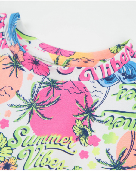 T-shirt de menina em malha com estampado de verão