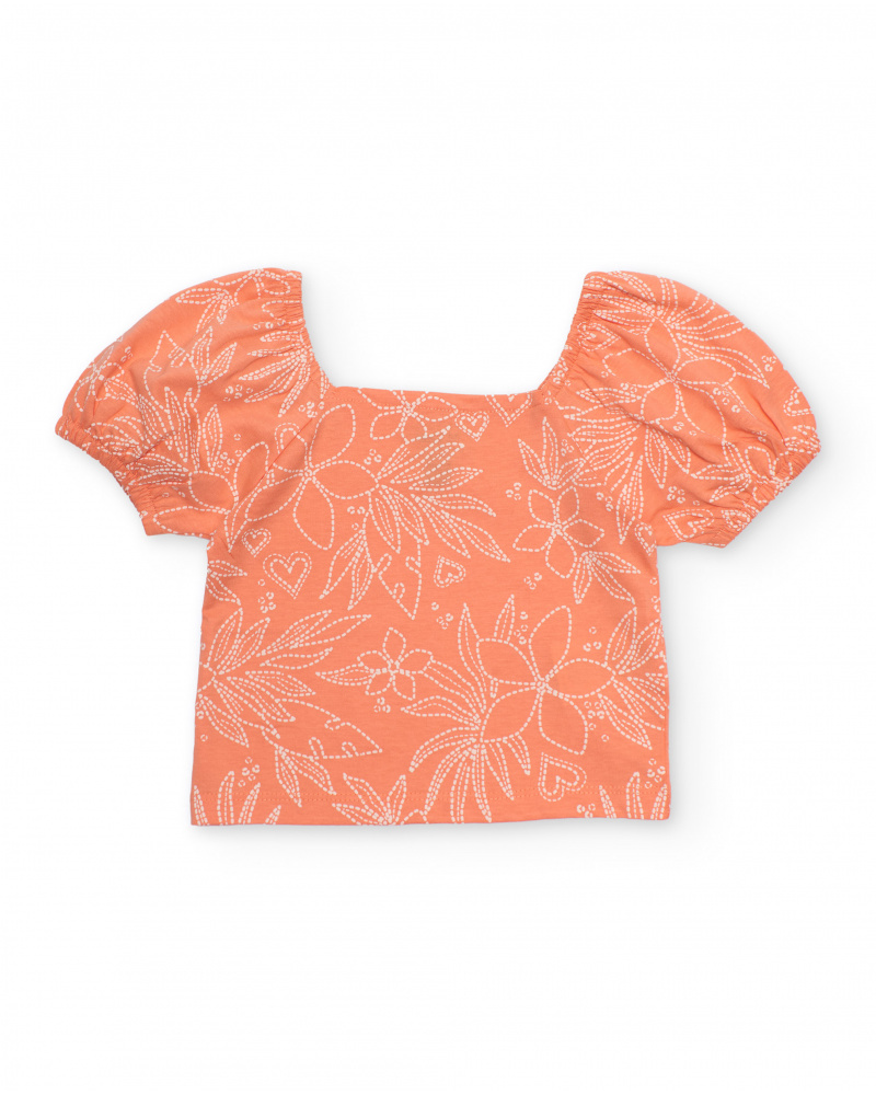 T-shirt de menina em malha com decote quadrado