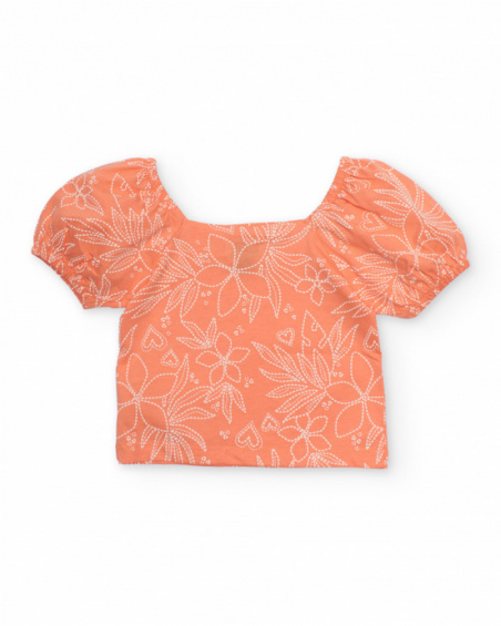 T-shirt de menina em malha com decote quadrado