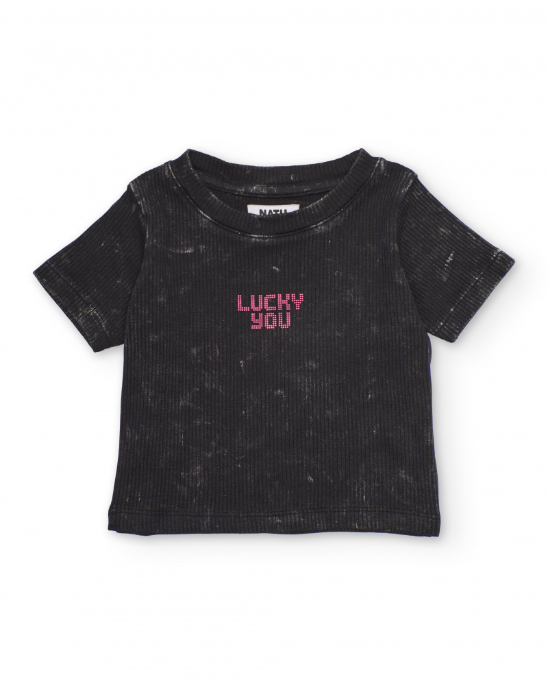 T-shirt de menina em malha com efeito lavado