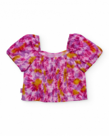 Blusa de menina em tecido plano com design tie-dye
