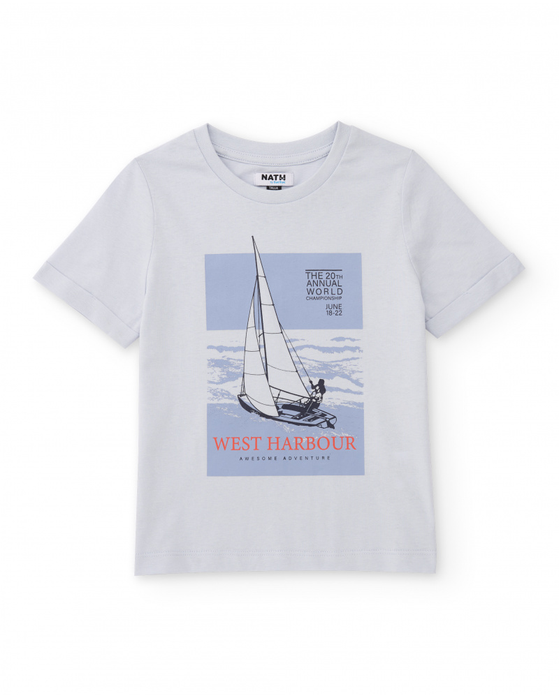 T-shirt de menino em malha com estampado náutico