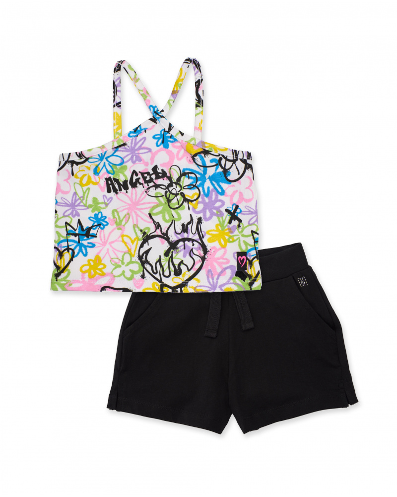 Conjunto de menina em malha com estampado graffiti