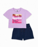 Conjunto de menina em malha com gráfico tropical