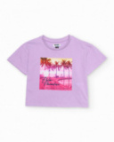 Conjunto de menina em malha com gráfico tropical