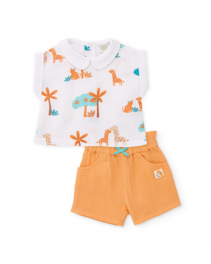 Conjunto para recém-nascido em tecido plano com estampado de girafas