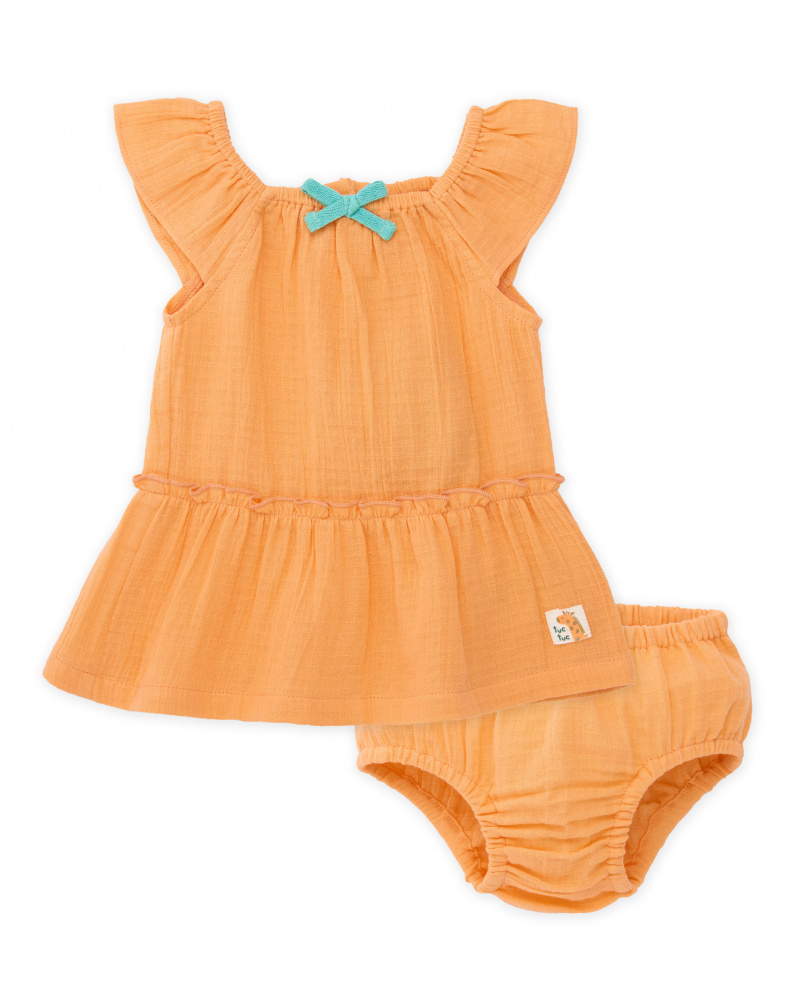 Vestido para recém-nascido em tecido plano com folho nas mangas