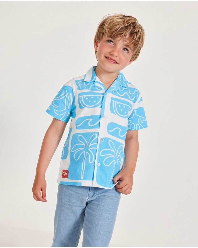 Camisa de menino em tecido plano com tecido leve