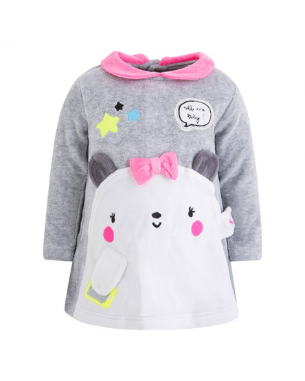 VESTIDO AVELUDADO COM URSINHO MENINA CINZA BABY BLOGGER