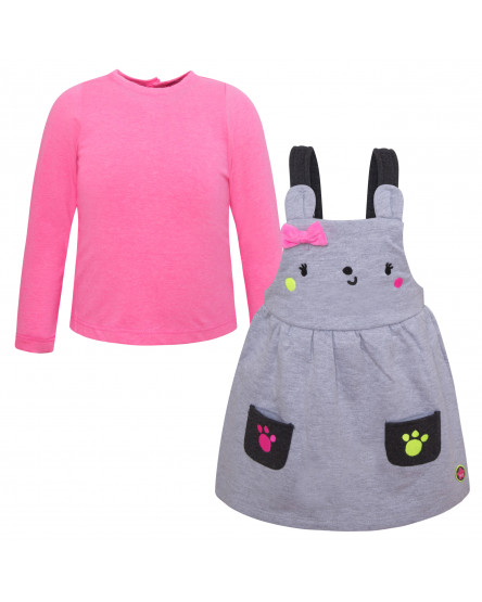 CONJUNTO DE PICHI CARDADO COM BOLSO E T-SHIRT DE MALHA MENINA CINZA BABY BLOGGER