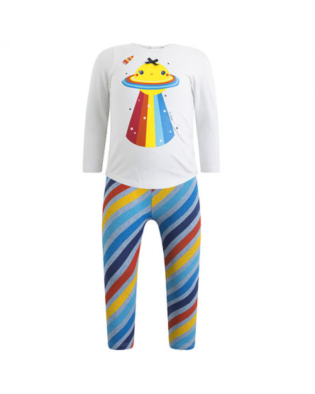 CONJUNTO DE T-SHIRT E LEGGINGS DE MALHA ÀS RISCAS MENINA AZUL THE UNIVERSE
