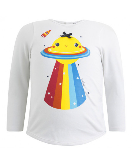 T-SHIRT DE MALHA COM PLANETA MENINA BRANCA THE UNIVERSE