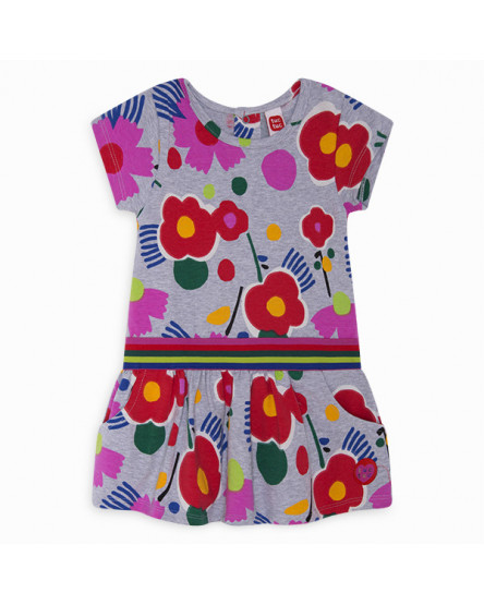 VESTIDO DE MALHA FLORES  MENINA VERMELHO ECO