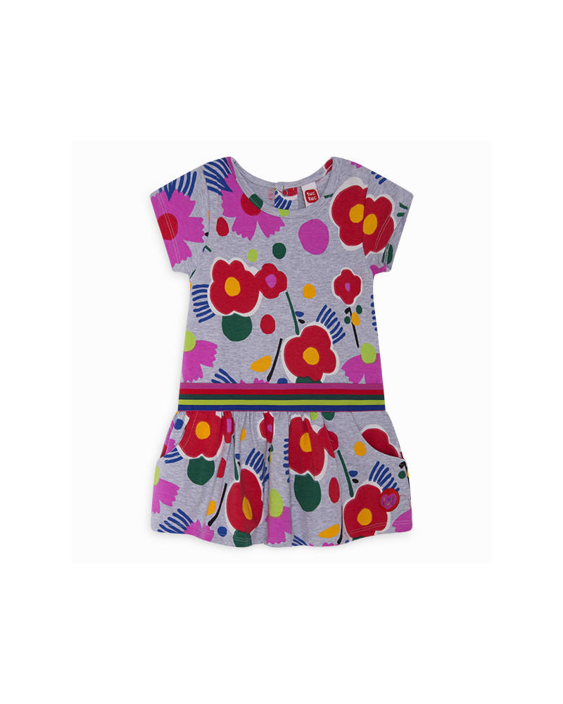 VESTIDO PUNTO FLORES NIÑA ROJO ECO