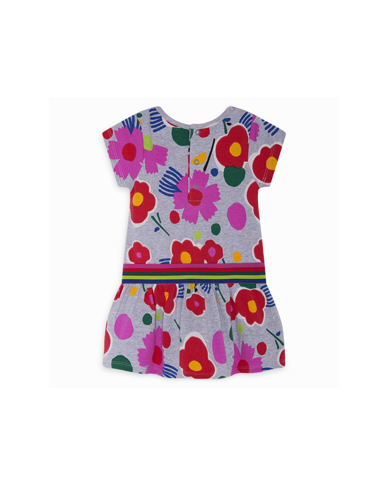 VESTIDO PUNTO FLORES NIÑA ROJO ECO