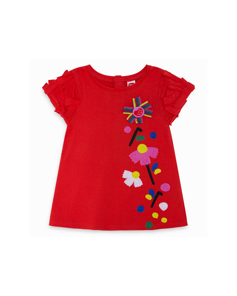 VESTIDO PUNTO FANTASÍA NIÑA ROJO ECO