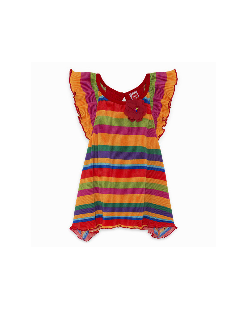 VESTIDO FANTASÍA RAYAS NIÑA NARANJA ECO