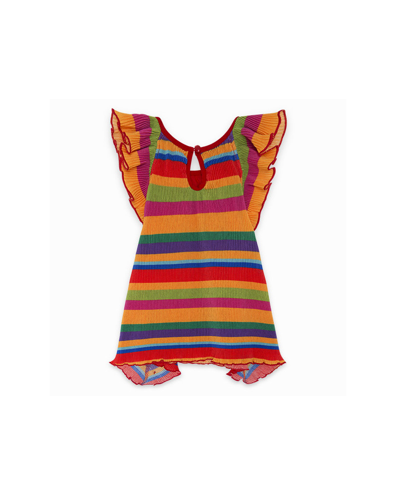 VESTIDO FANTASÍA RAYAS NIÑA NARANJA ECO