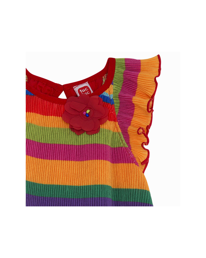 VESTIDO FANTASÍA RAYAS NIÑA NARANJA ECO