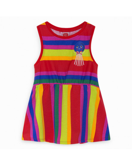 VESTIDO DE MALHA ÀS RISCAS MENINA VERMELHO ECO