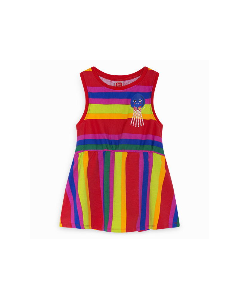 VESTIDO PUNTO RAYAS NIÑA ROJO ECO