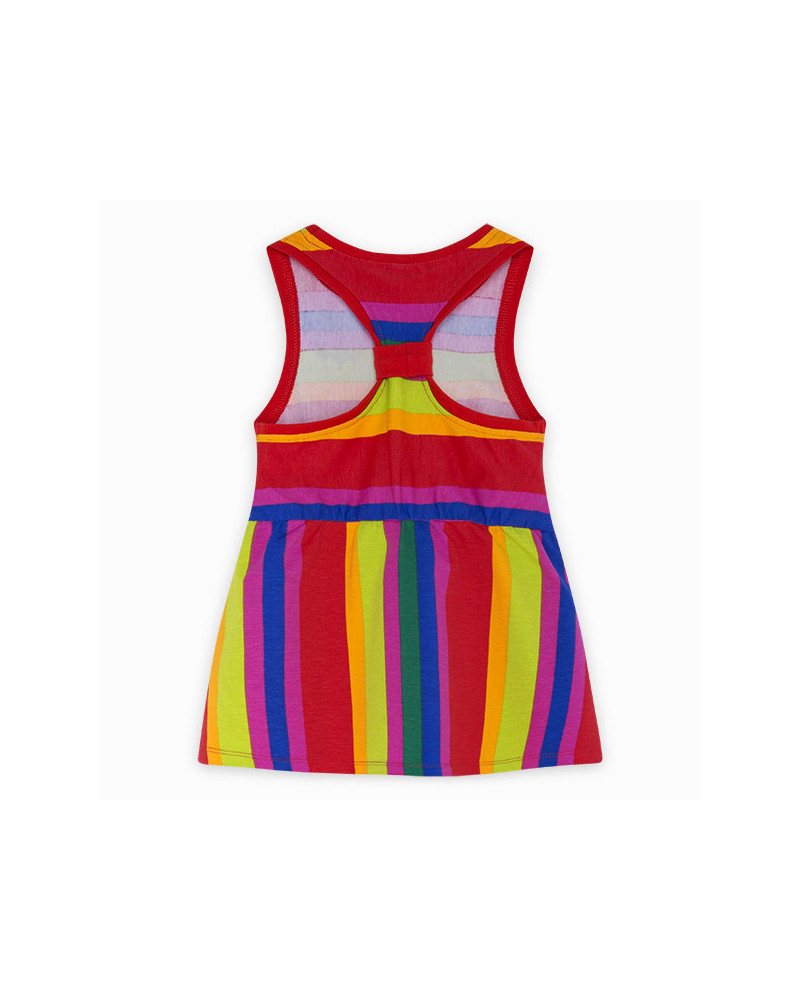 VESTIDO PUNTO RAYAS NIÑA ROJO ECO