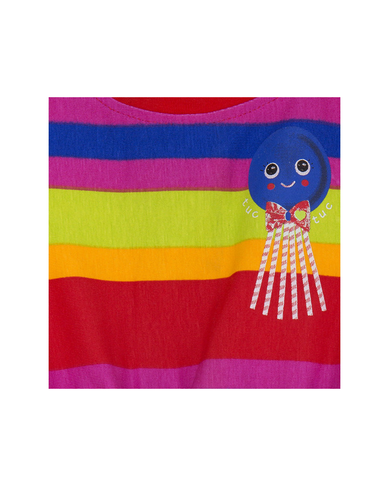 VESTIDO PUNTO RAYAS NIÑA ROJO ECO