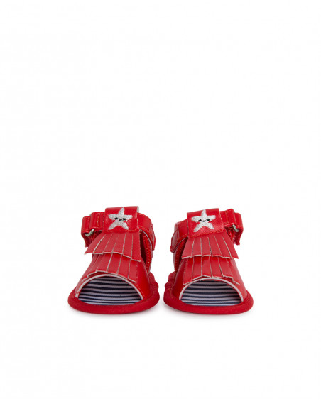 Sandálias de couro sintético vermelho com franjas recém-nascido