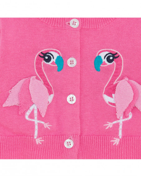 Casaco tricô rosa botões menina