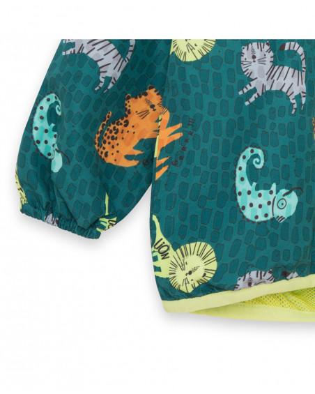 Corta-ventos com capuz e fecho de correr verde estampado Corta-ventos com capuz e fecho de correr verde estampado