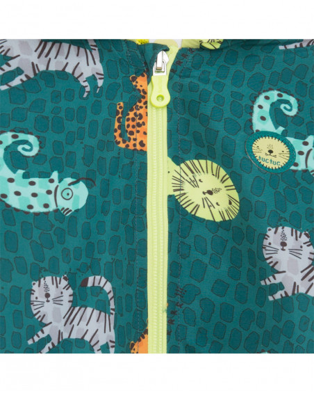 Corta-ventos com capuz e fecho de correr verde estampado Corta-ventos com capuz e fecho de correr verde estampado