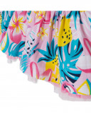 Vestido jersey e tule de manga curta rosa folhos menina