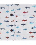 Camisa de popelina manga curta branca estampada tubarões menino Camisa de popelina manga curta branca estampada tubarões menino
