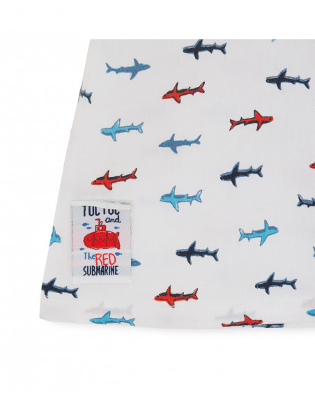 Camisa de popelina manga curta branca estampada tubarões menino