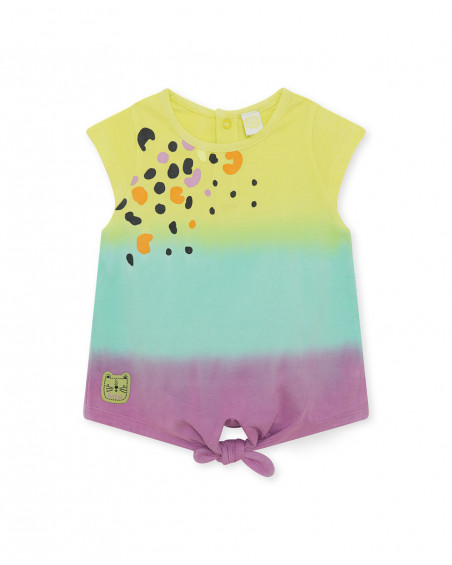 Camisola de manga curta verde degradê malva laçada menina