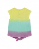 Camisola de manga curta verde degradê malva laçada menina