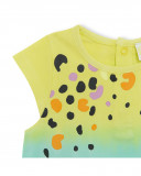 Camisola de manga curta verde degradê malva laçada menina