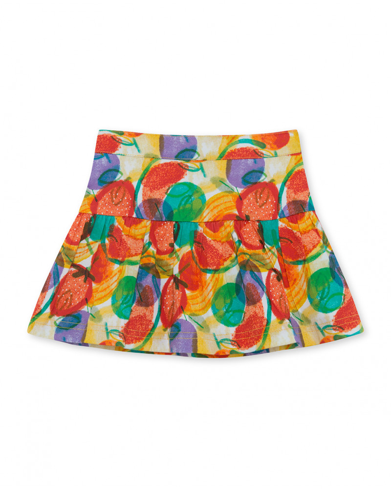 Saia de popelina estampado frutas multicolor menina