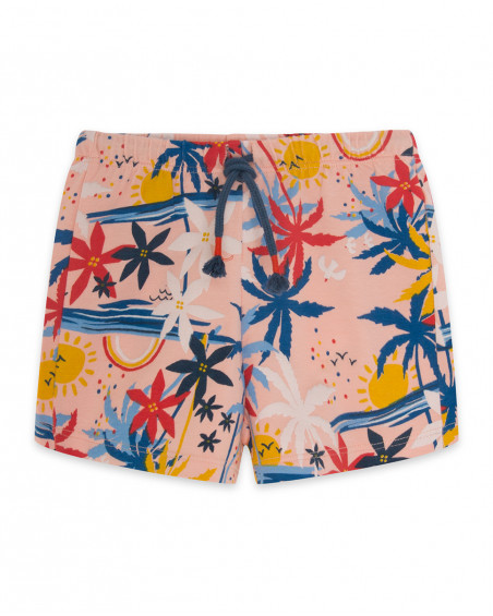 Shorts jersey estampado praia coral menina
