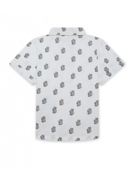 Camisa de popelina manga curta branca estampada cato menino