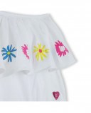 Crop top jersey branco folhos com flores menina Crop top jersey branco folhos com flores menina