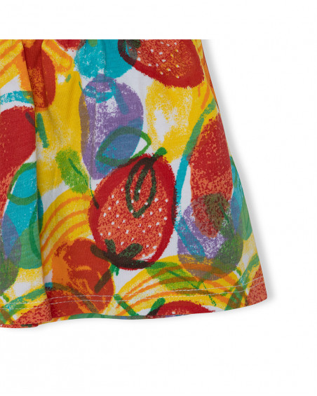Vestido de manga curta amarelo estampado frutas multicolor