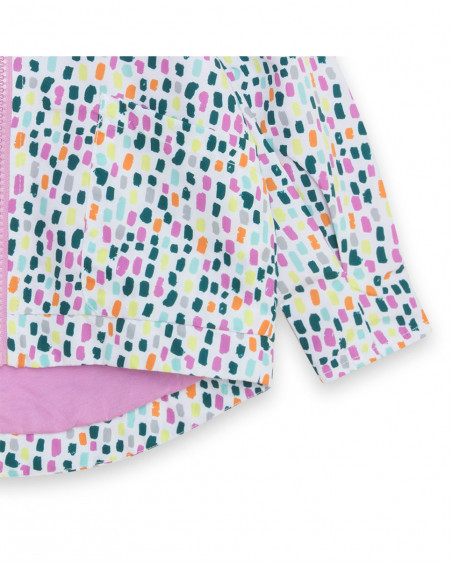 Corta-ventos com capuz e fecho de correr branco estampado de Corta-ventos com capuz e fecho de correr branco estampado de