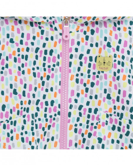 Corta-ventos com capuz e fecho de correr branco estampado de Corta-ventos com capuz e fecho de correr branco estampado de