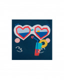 Camisola de manga curta azul-marinho óculos menina