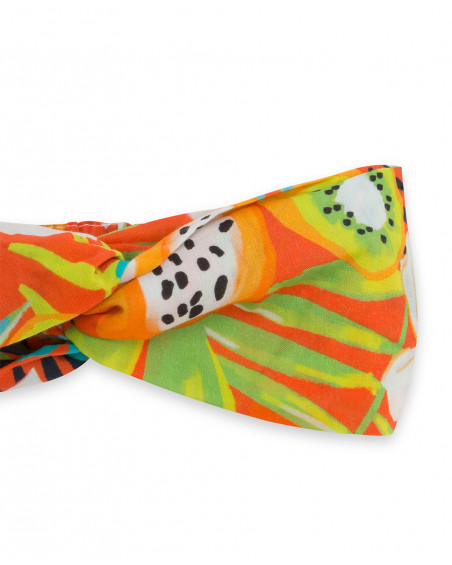 Bandolete jersey laranja estampado flores e frutas menina Bandolete jersey laranja estampado flores e frutas menina