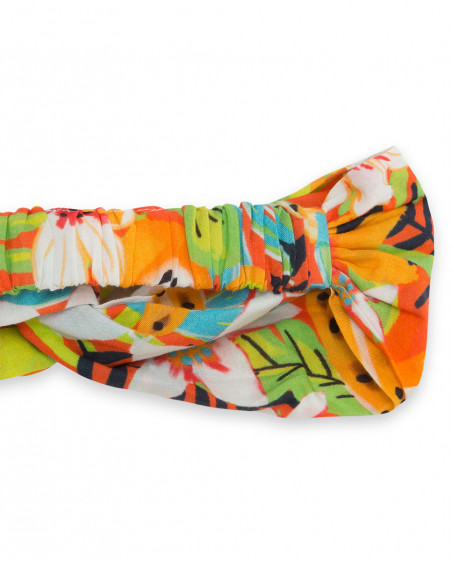 Bandolete jersey laranja estampado flores e frutas menina Bandolete jersey laranja estampado flores e frutas menina