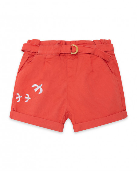 Shorts de popelina com cinto coral menina