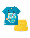 Conjunto de camisola de manga curta azul e bermudas jersey Conjunto de camisola de manga curta azul e bermudas jersey